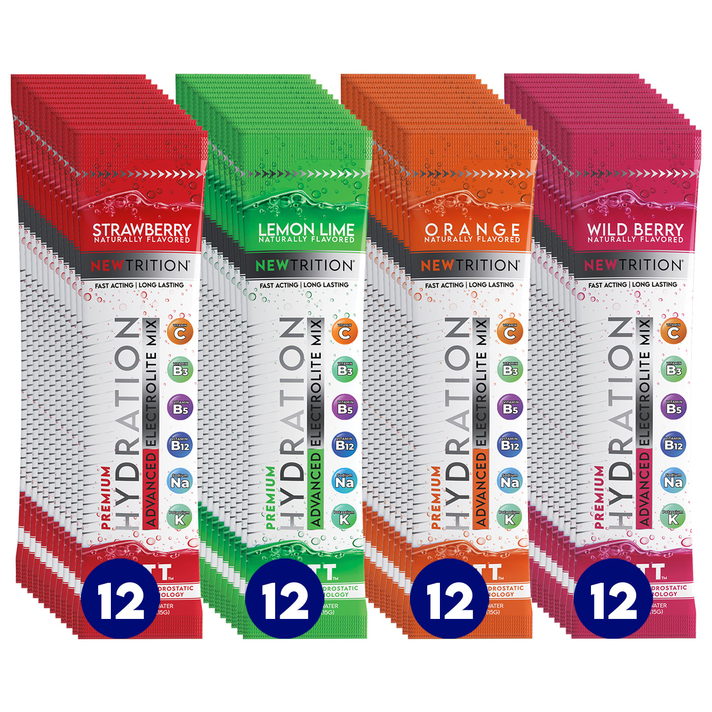 Hydration Packets Electrolyte Drink Powder Packets | Dehydration Relief 48 Servings, Lemon Lime, Orange, Strawberry, Wild Berry